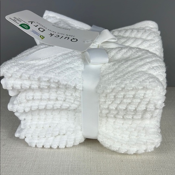 Quick Dry White Washcloths 100% Zero Twist Cotton Textured 6 Piece Set NEW - Picture 6 of 7